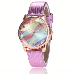 Rainbow Sugar Quartz Women's Watch Casual Colorful Leather Wristwatch