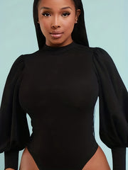 Slim Mock Neck Bodysuit Lantern Sleeve Spring/Fall