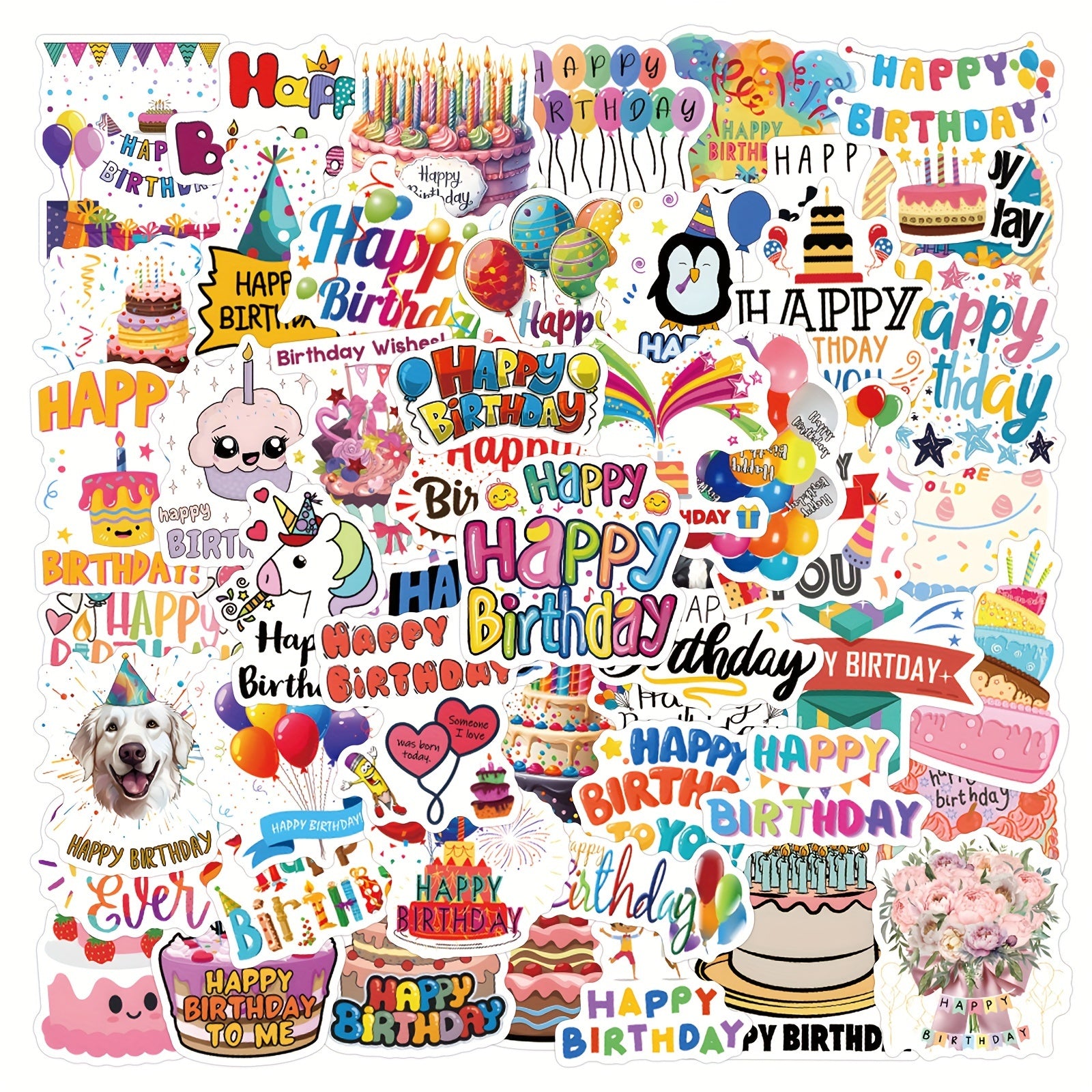 55 Cartoon Happy Birthday Stickers for Decorating Stationery Water Cups Mobiles