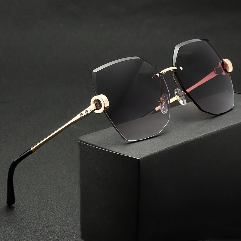 Rimless Sunglasses Women Metal Frame Tined Lens Oversize Frame