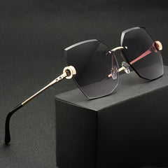 Rimless Sunglasses Women Metal Frame Tined Lens Oversize Frame