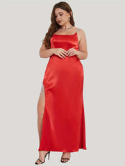 Satin Squarer Neck High Split Cami Dress
