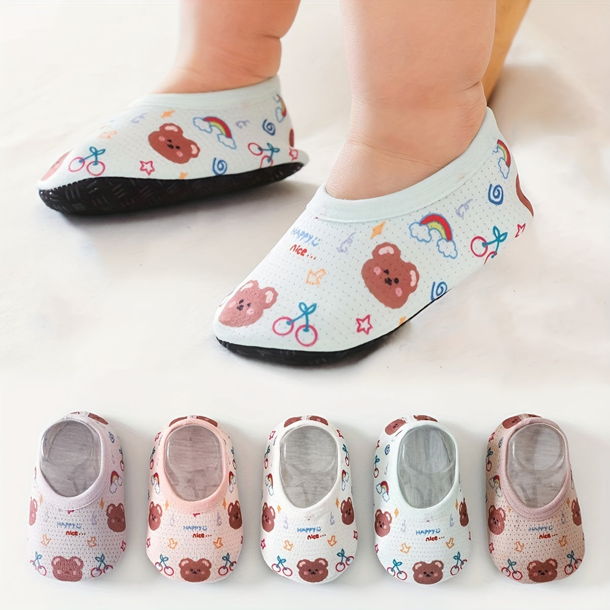 2 Pairs Baby Girls Floor Socks Cartoon Pattern Mesh Soft Bottom Non Slip Shoes