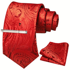 Floral Tie And Pocket Square Set With Tie Clip