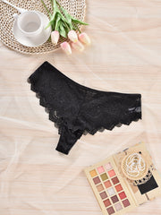 3 Pack Plus Size Floral Lace Semi Sheer High Stretch Panties