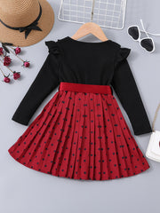 Girls Ruffled Polka Dot Dress with Belt