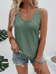 Eyelet Embroidered Cutout Straps Top Crew Neck Summer Top