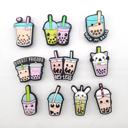 10pcs PVC Milk Tea Cartoon Shoe Charms Party Favor