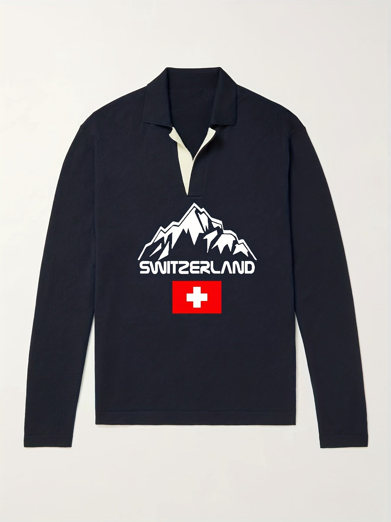 Switzerland Mountain Knit Polo Shirt Men's Pullover Sweater