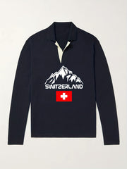 Switzerland Mountain Knit Polo Shirt Men's Pullover Sweater