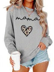 Leopard Heart Print Pullover Sweatshirt for Women