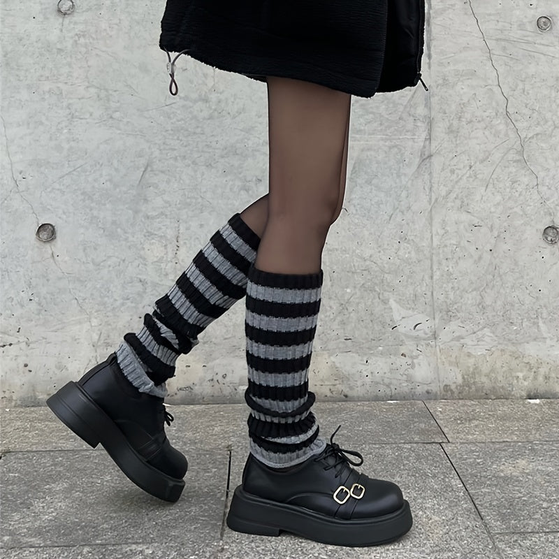 Striped Knitted Leg Warmers Harajuku Knee High Socks Women's Stockings