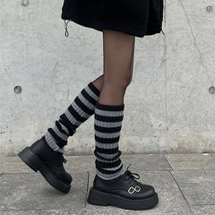 Striped Knitted Leg Warmers Harajuku Knee High Socks Women's Stockings