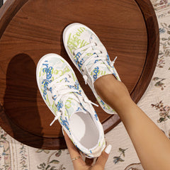 Women's Letter Printed Canvas Shoes Casual Lace Up Low Top Walking Shoes