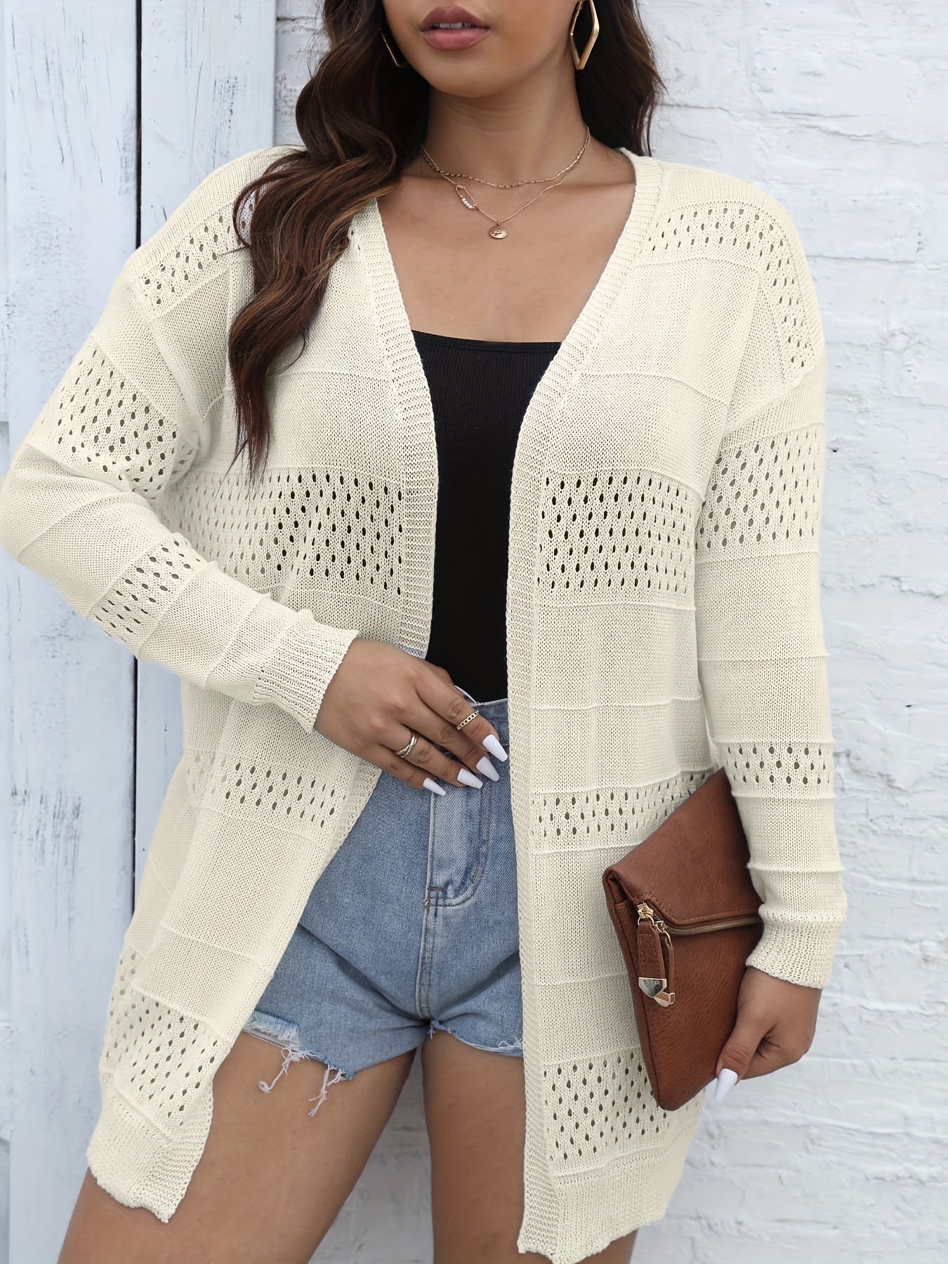 Eyelet Embroidered Lantern Sleeve Cardigan