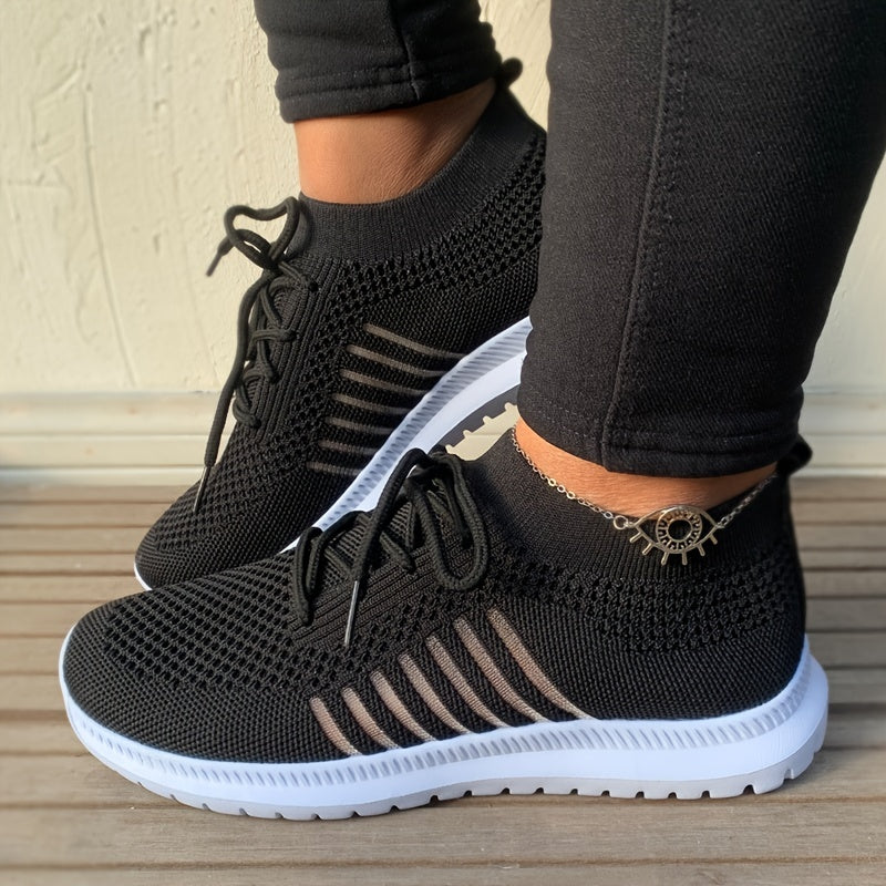 Women's Breathable Knit Sneakers Low Top Lace Up Comfy Casual Shoes