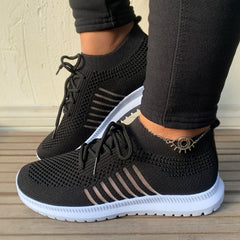 Women's Breathable Knit Sneakers Low Top Lace Up Comfy Casual Shoes