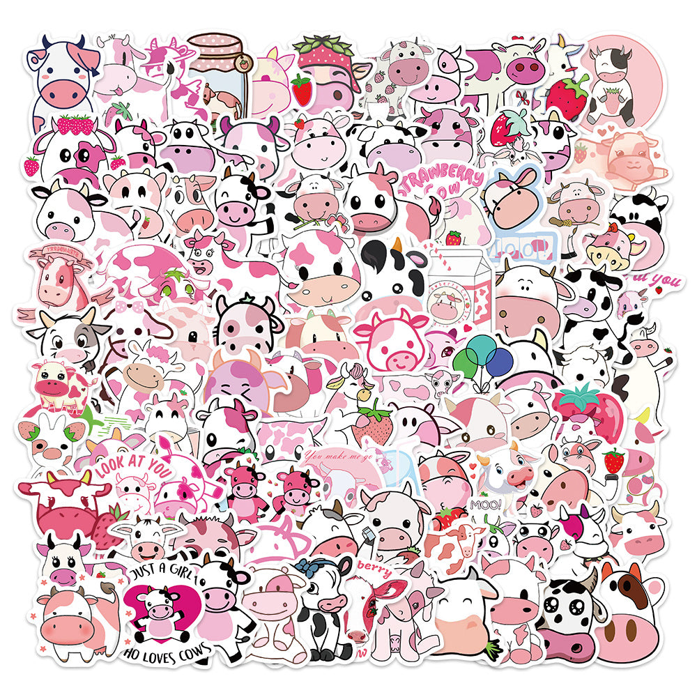 Pink Cartoon Cow Doodle Sticker 50 100pcs
