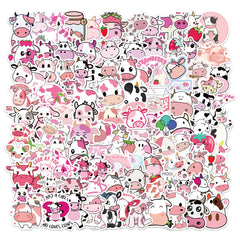 Pink Cartoon Cow Doodle Sticker 50 100pcs