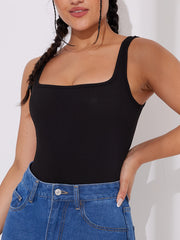 Square Neck Waist Cincher Bodycon Ribbed Bodysuit