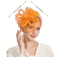 Mesh Veil Hat with Feather Accents