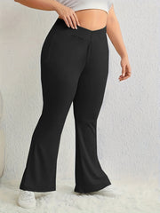Flared Leg Trousers Elastic Waist Medium Stretch