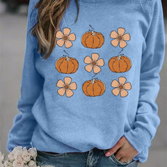 Halloween Pumpkin Print Sweatshirt Long Sleeve Crew Neck Women's Clothing