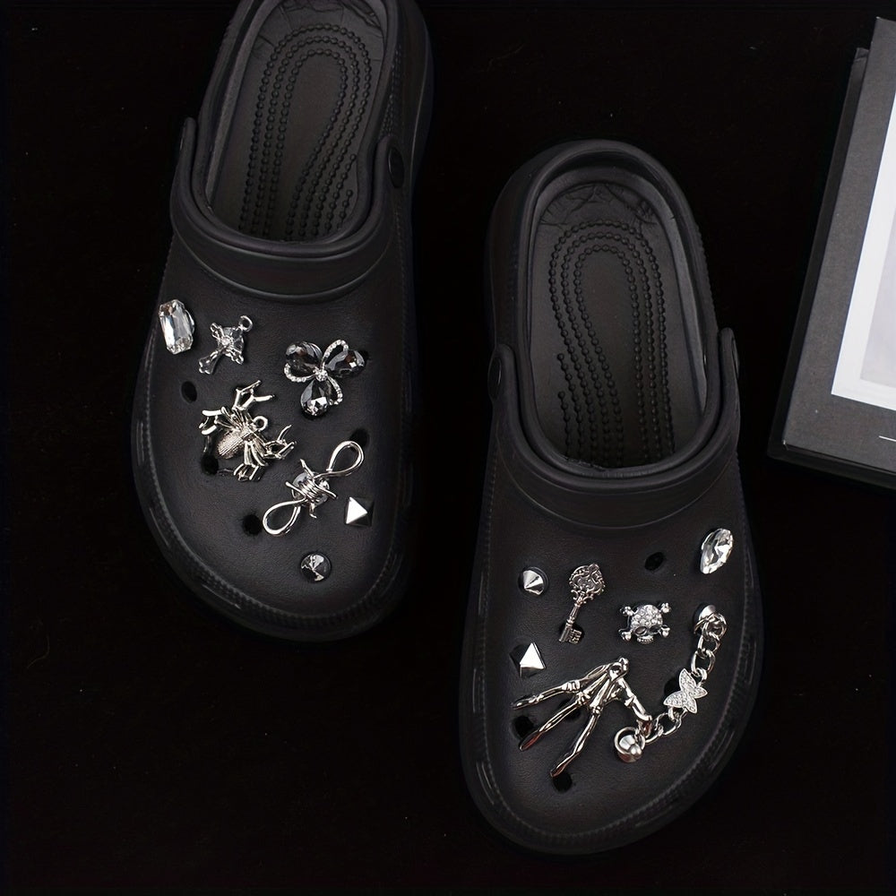Punk Hole Shoe Accessories Rhinestone Spider Shoes Flower 14pcs