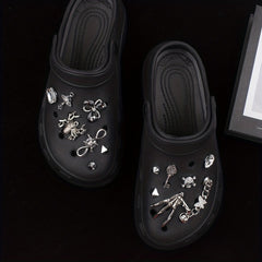 Punk Hole Shoe Accessories Rhinestone Spider Shoes Flower 14pcs