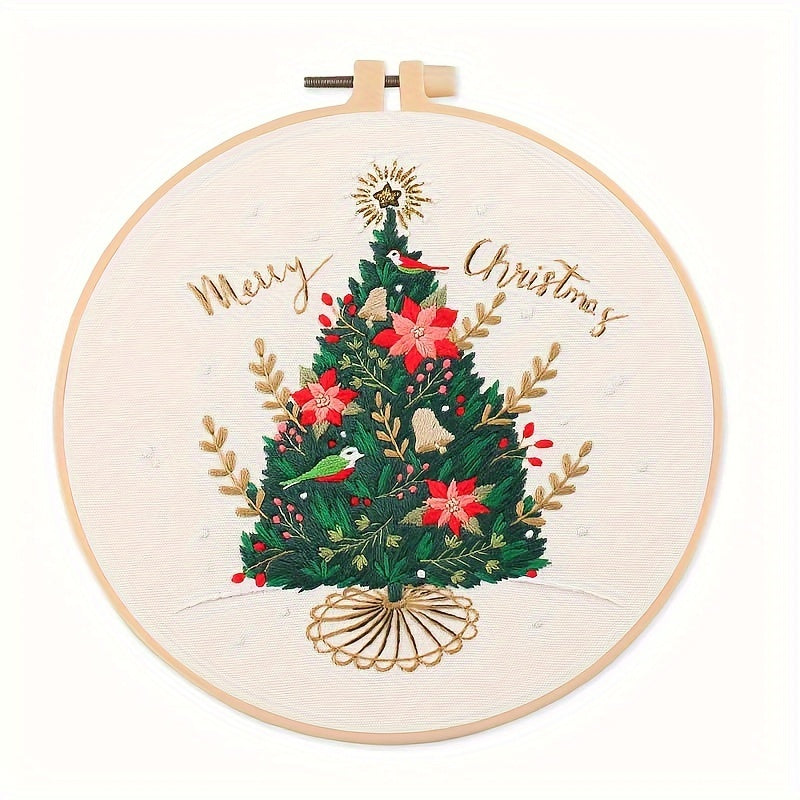 DIY Embroidery Kit Christmas Pattern Material with Hoop