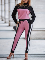 Colorblock Mock Neck Top & Joggers Set