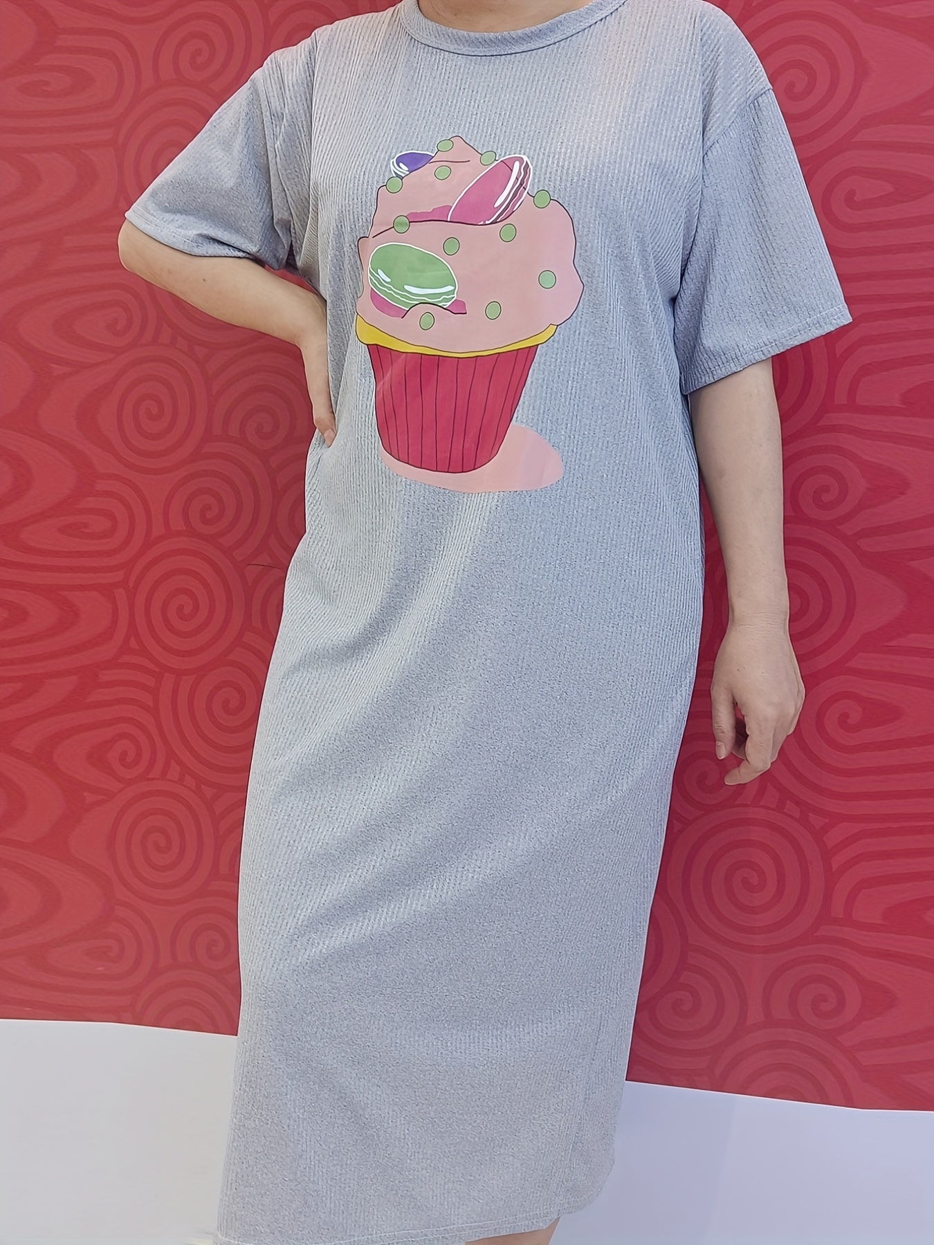 Ice Cream Print Lounge Dresses Soft & Comfy Short Sleeve Loose Home Dress