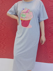Ice Cream Print Lounge Dresses Soft & Comfy Short Sleeve Loose Home Dress