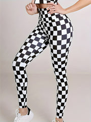 Checkerboard Pattern High Waist Yoga Leggings Fitness Pants