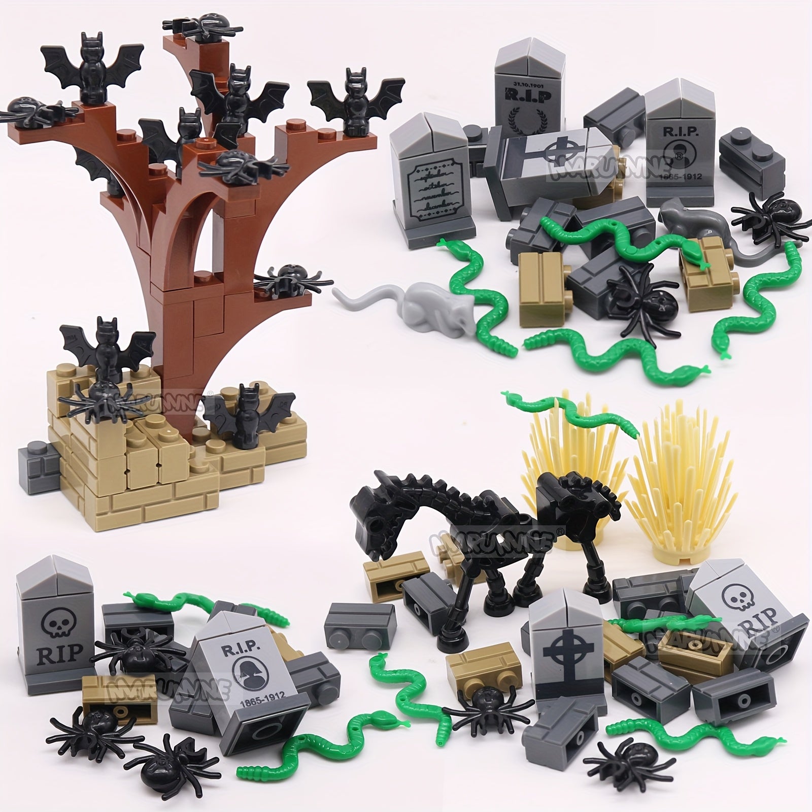 Marumine Halloween Building Blocks Set 265pcs Cemetery Tombstone Mosaic Toy