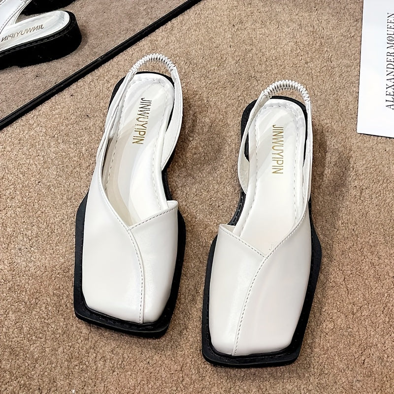 Square Toe Slingback Flat Sandals Elastic Strap Casual Shoes