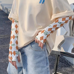 Flower Print Cartoon Ice Sleeves UV Protection Gloves for Women
