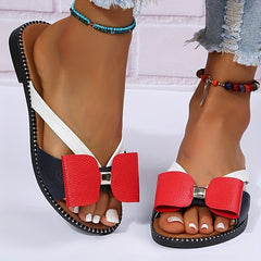 Women's Bow Decor Flat Slippers Oversized Casual Slides