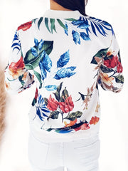 Floral Print Zip Up Jacket Casual Baseball Neck Sweater
