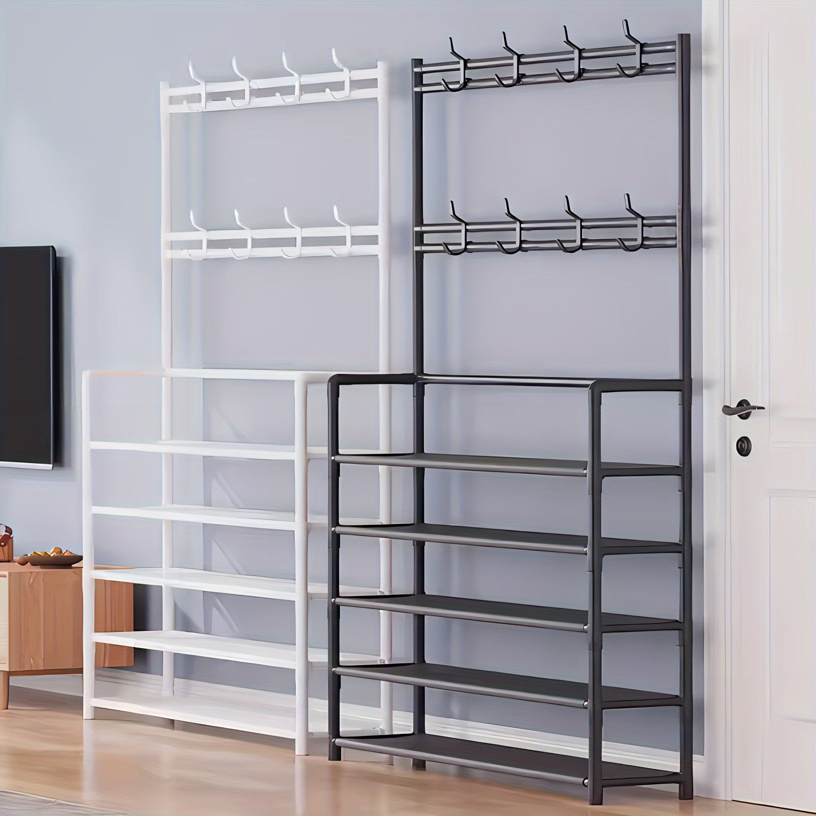 Coat Rack Shoe Storage Shelf Hanging Stand Hats Coats Drying Balcony Clothes
