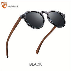Men's Walnut Round Frame Polarized Sunglasses with UV Protection