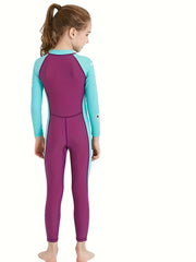 Girl's Zip Up Swimsuit Long Sleeve Surfing Suit Kid's Swimwear