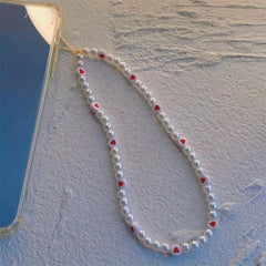 Resin Red Love Pearl Phone Lanyard Keychain for Girls
