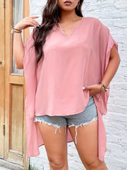 Casual Blouse Women's Plus Solid Bat Sleeve Round Neck Tunic Top