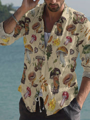Men's Mushroom Print Casual Long Sleeve Shirt
