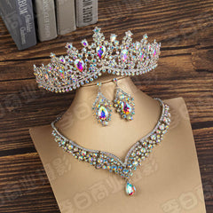 Baroque Crystal Tiaras Crowns Water Drop Wedding Jewelry Set