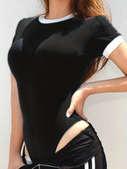 Casual Crew Neck Short Sleeve Bodysuit