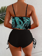 Leaf Print Tankini Sets Boxer Short Two Piece Swimsuit