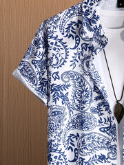 Men's Paisley Camp Collar Bowling Shirt Short Sleeve