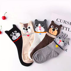 5 Pairs Cartoon Dog Print Socks Women's Stockings & Hosiery